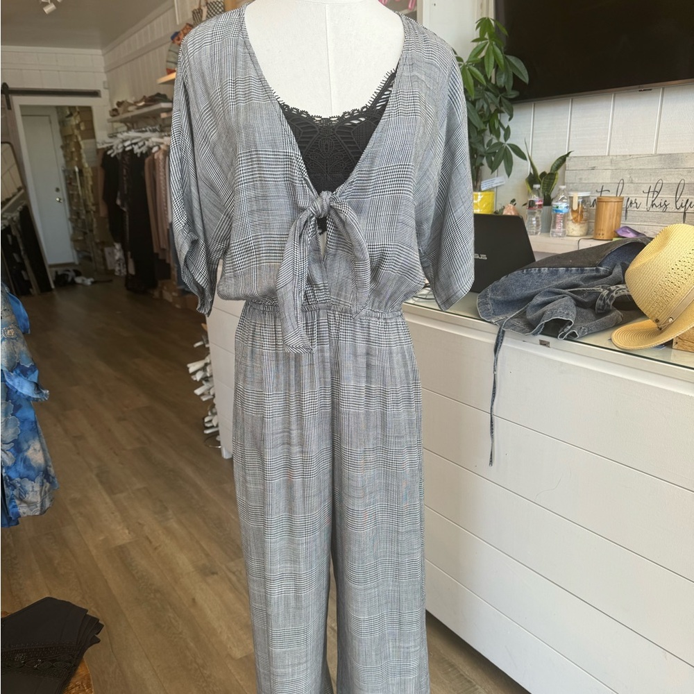 Love Stitch Houndstooth jumpsuit and lace bralette ( both S-M-L ) .
